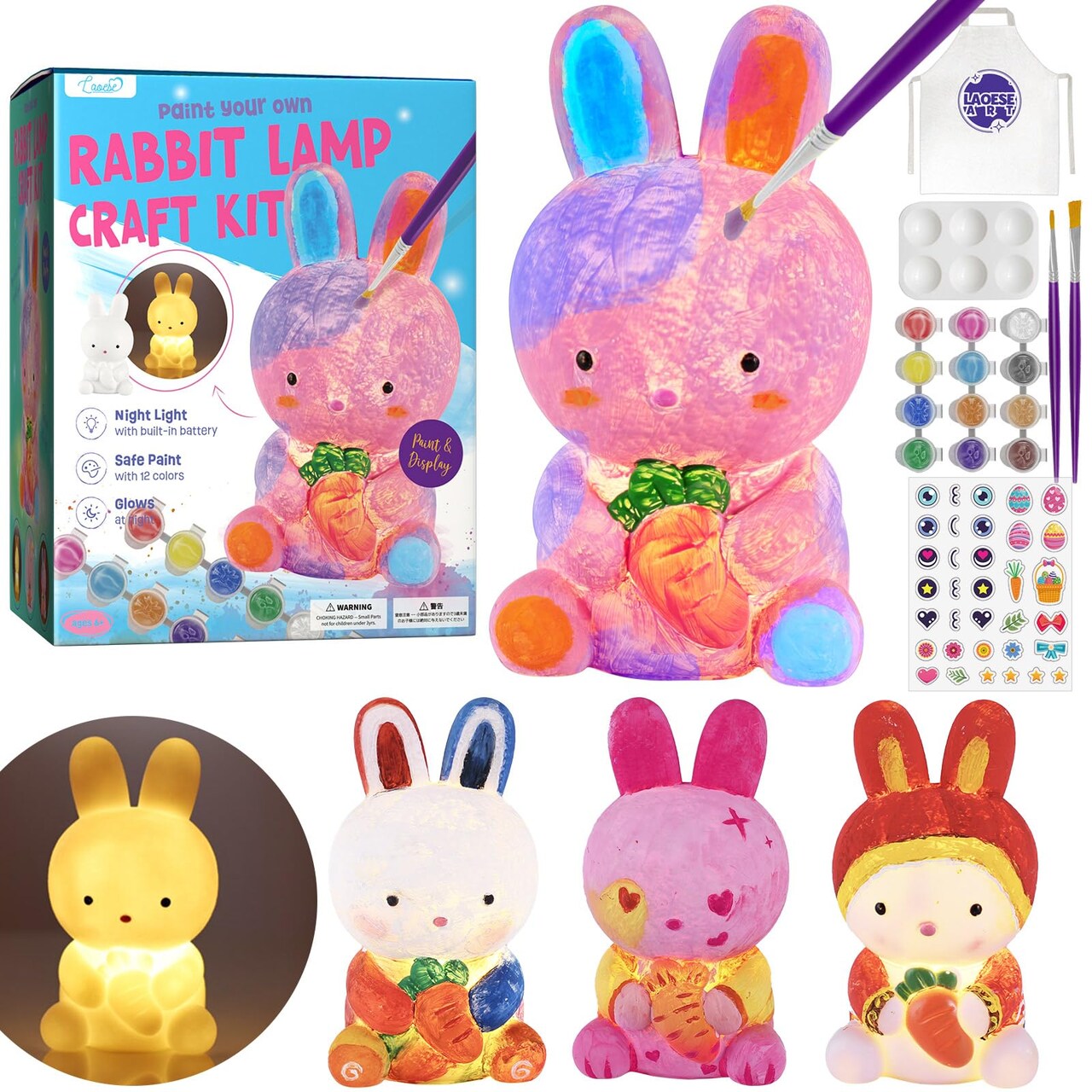 Paint Your Own Bunny Lamp Kit, Art Supplies Painting Kits for Kids, Arts and Crafts for Kids Ages 8-12, Bunny Toys Girls Boys Birthday Gifts for Kids Ages 3 4 5 6 7 8 9 10 11 12+